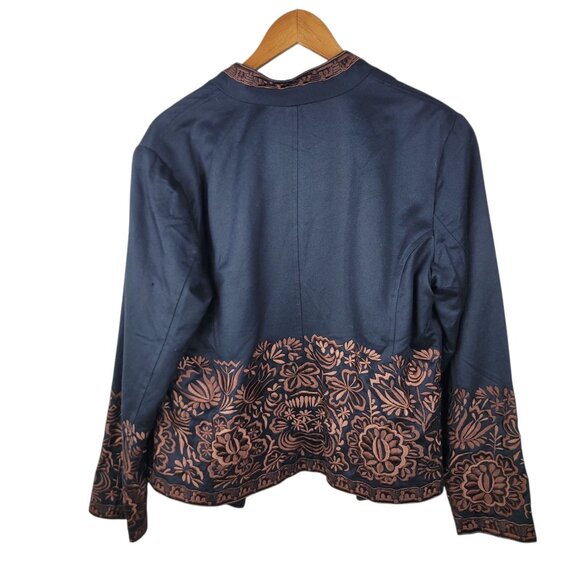 Coldwater Creek Sz 16 Boho Floral Embroidered Jacket Blazer Cowgirl Black Tan - Picture 3 of 5